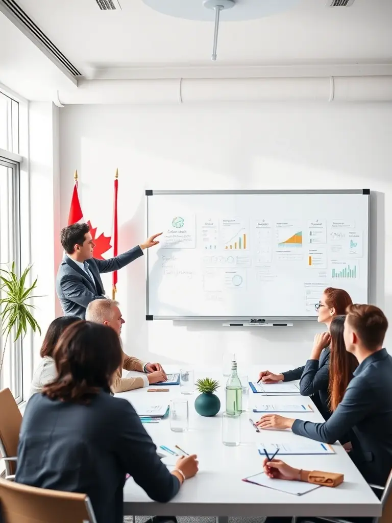 An image of a business coach leading a mindset development workshop, focusing on positive thinking, resilience, and a growth-oriented approach.